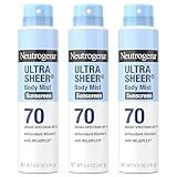 Neutrogena Ultra Sheer Dry Touch Sunscreen Spray SPF 70 Broad Spectrum UVA UVB Protection Lightweight Water Resistant up to 80 Minutes Oil PABA Oxybenzone Free, 3-pack of 5 oz