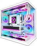 HYXN H3 HYXN ATX PC Case - Pre-Installed with 6 Infinity Mirror PWM ARGB Fans - Compact Dual Cavity Mid-Tower PC Gaming Case - with Type-C 3.2-360mm Radiator Support, White