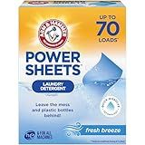 ARM & HAMMER Power Sheets Laundry Detergent, Fresh Breeze Scent, No Mess, Lightweight and Travel-Friendly, 35 Count, Up to 70 Small Loads