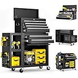 Dkenicor 8 Drawers Rolling Tool Chest, High Capacity Tool Box with Wheels, Heavy Duty Garage Tool Cart with Side Detachable Top Metal with Locking System Protective Mat & Tool Rack for Garage,Workshop