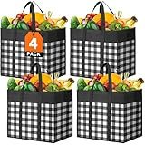 WOWBOX Reusable Grocery Bags,4-Pack, Foldable Reusable Shopping Tote Bags bulk with Reinforced Handles,Large Storage Bags with Water Resistant Coating for Groceries,Multipurpose,Black-White