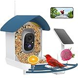 Bird Feeder with Camera,AI Identify Birds Species,Smart Bird Camera with Solar Powered,Auto Record FHD Birds Video in Backyard,Instant Notifications,Ideal Gift for Family and Bird Lovers,Navy Blue