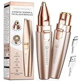 VG VOGCREST Eyebrow & Facial Trimmer: 2 in1 Rechargeable Facial Hair Removal & Eyebrow Shaver - Body Razor with Built-in LED Light (Rose Gold)