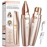 VG VOGCREST Eyebrow & Facial Trimmer: 2 in1 Rechargeable Facial Hair Removal & Eyebrow Shaver - Body Razor with Built-in LED Light (Rose Gold)