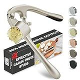 Kitessensu High Effective Garlic Press With Studs, Heavy Duty Garlic Mincer, Easy to Squeeze and Clean, Rust Proof, Ginger Crusher- Imperial Silver
