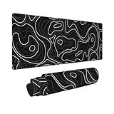 Large Gaming Mouse Pad Black Topographic Contour Mouse Pad Extended XL Long Mousepad Big Desk Mat with Stitched Edges & Nonslip Rubber Base for Company Office Work, 31.5 X 11.8 Inch