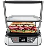 Chefman 5-in-1 Digital Panini Press Grill Sandwich Maker and Griddle Grill Combo with Removable, Reversible Dishwasher-Safe Grilling Plates, Opens 180° for Indoor BBQ /Flat Top Grill, Stainless steel