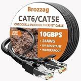 Ethernet Cable 50ft For Cat6/Cat5E, 10Gbps Compatible with Cat8/Cat7, 24AWG Network Cable Indoor&Outdoor, Direct Burial Waterproof&UV Resistant, High Speed Snagless RJ45 LAN Cord -PC/Router, Black