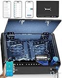 BILLCONCH Smart Gun Safe with Security Cable - Biometric Pistol Safe for Handgun 4 Ways Quick Access with Fingerprint/Keypad/Key/APP Lock, for Nightstand Bedside Home Car with LCD and Voice Guide