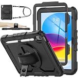 SEYMAC stock Case for iPad (A16) 11th/10th Generation 11''/10.9'' 2025/2022, Full-Body Drop Protection Case with Screen Protector &360° Rotate Hand Strap/Stand, Black