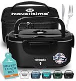 TRAVELISIMO Electric Lunch Box for Adults 100W Heated Lunch Box For Men 1.5L Stainless Steel Portable Food Warmer, 12/24/110V for Travel & Work, Loncheras Electricas Para Calentar almuerzo