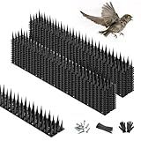 Bird Spikes, 24 Pack, 33.5 FT Total Coverage, Outdoor Bird Deterrent for Pigeons and Small Birds, Helps Keep Cats and Squirrels Away, Plastic Spikes for Fences, Railings and Roofs, Black