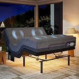 Marsail Queen Adjustable Bed Frame with Massage, Electric Adjustable Bed Base with Head & Foot Incline, Quiet Motor Adjustable Bed Frame with USB Ports, LED Light, Height-Adjustable Legs