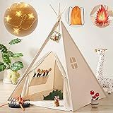 Tiny Land Teepee Tent for Kids, Kids Tent with Star Lights, Kid Play Tents for Girls and Boys, Foldable Toddler Tents, Washable Kid Indoor Tents, Warm Reading Nook & Room Decor