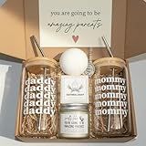 New Parents Gift Basket, Pregnancy, Postpartum & Baby Shower Gifts for First Time Mom and Dad to Be, Gender Reveal Gift for Couples with Mom & Dad Glass Cups