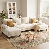 TROMIRY U-Shaped Sectional Couches for Living Room | 112 Inch Modern Sectional Couch | Warm White Chenille Sofa with Double Chaise for Apartment