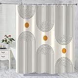 GKLEASG Boho Mid Century Shower Curtain, Minimalist Abstract Arch Simple Sun Modern Machine Washable Waterproof Fabric for Bathroom Decor Bathtub with 12 Hooks 72x72