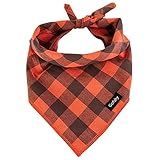 Gofshy Dog Bandana Fall Large-Orange Brown Dog Scarf Buffalo Plaid Printing Adjustable Bib Handkerchief Accessories for Medium Large Dogs (L)