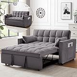 tiramisubest Sleeper Sofa Bed,55'' Convertible Pull Out Couch with Side Pockets,Velvet Fabric Loveseat Sleeper Sofa with Adjustable Backrest for Living Room,Bedroom,Apartment, Darkgrey