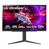 LG 27" UltraGear QHD (2560x1440) Gaming Monitor, 240Hz, 1ms, VESA DisplayHDR 400, G-SYNC and AMD FreeSync Premium, HDMI 2.1, DisplayPort, 4-Pole HP Out DTS HP:X, Tilt/Height/Pivot Stand, Black
