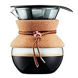 BODUM 17oz Pour Over Coffee Maker, High-Heat Borosilicate Glass with Reusable Stainless Steel Filter and Cork Grip - Made in Portugal