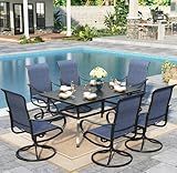 Sophia & William Outdoor Dining Set Patio Dining Set for 6 Outdoor Table and Chairs 7 Pieces Outdoor Patio Set with Swivel Patio Chairs 60"x 38" Metal Table for Garden Pool All Weather Blue