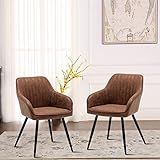 annjoe Faux Leather Accent Arm Chairs for Living Room Leisures/ Upholstered Chair with Metal Legs Set of 2 for Home Kitchen Office Bistro Cafe, Brown