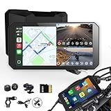 6“ Motorcycle Dash Cam with HD Camera, Wireless Blueteeth for CarPlay/Android Auto,Tire Pressure Monitoring System,IP67 Waterproof GPS Navigation Display Handlebar Mount