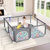 Dripex Baby Playpen, 47×47 Inch Small Playpen for Babies, Enhanced Safety Baby Play Yard for Indoor & Outdoor, Infant Play Pen with Soft Breathable Visible Mesh, Anti-Fall Design & Easy Setup, Grey