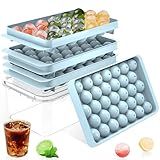 Ice Cube Tray with Lid and Bin – Round Ice Cube Trays for Freezer, BPA-Free Food-Grade Ice Mold, Stackable Ice Ball Maker, Iced Bucket Kits, Circle Ice Tray for Cocktails, Whiskey, Coffee, and Drinks