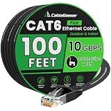 CableGeeker Cat 6 Flat Ethernet Cable 100ft, 10Gbps, Black