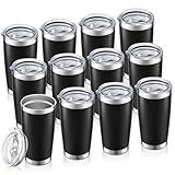 HZJSTSWQ 20 oz Tumbler Bulk with Lid Stainless Steel Insulated Tumblers Double Wall Vacuum Coffee Mug Powder Coated Tumbler Cups for Cold and Hot Drinks, Black, 12 pack