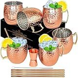 LINALL Moscow Mule Copper Mugs- Set of 6 Copper Plated Stainless Steel Mug 18oz, for Chilled Drinks (6 Pack)