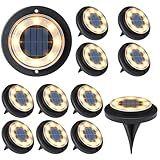 Flacchi Solar Lights Outdoor Waterproof - 2-in-1 Solar Powered Ground Lights Outdoor Solar Disk Light Landscape Light for Deck Step Patio Yard Pathway Walkway Driveway Garden (Warm White, 12 Pack)