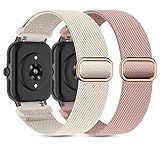 Kollody 2 Pack Stretchy Nylon Watch Bands Compatible with Amazfit Active 2/Active,20MM Sport Loop Soft Elastic Replacement Straps for Amazfit Bip 3 Pro/3/U Pro/GTR mini/GTS 4/3/2 Women Men