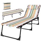 Outsunny Folding Chaise Lounge Chair, Patio Sun Tanning Chair, Outdoor Chaise Lounger with 4-Position Reclining Back, Breathable Mesh Seat for Beach, Poolside, Yard, Rainbow Striped