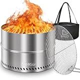 HGD 19.5 Inch Smokeless Firepit with Grill, Portable Wood Burning Fire Pit for Camping & Backyard, Stainless Steel Outdoor Fireplace with Travel Bag, Easy Setup & Compact Storage - Foldable Design