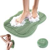 EaTubano Bath Shower Foot Scrubber Mat - Silicone Shower Foot Scrubber Mat (XL) Cleaner Foot Toes Clean Pad Without Bending Non-Slip Suction Cups Bathroom mat 17.2 * 13 inch - Green