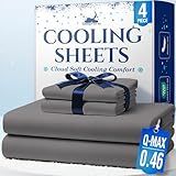 SLEEPHORIA Cooling Sheets - BreezeWeave 4 PC Queen Size Cooling Bed Sheets for Hot Sleepers & Deep, Cool Rest - Cloud Soft, Silky Smooth, 16 in Deep Pocket, Ultra Durable (Graphite)
