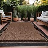 Luul Home Bordered Outdoor Rug 10x14 Washable Outside Carpet for Indoor Patio Porch Waterproof Easy Cleaning Non Shedding Area Rugs Nut Brown 10 x 14