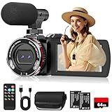 4K Video Camera Camcorder 60FPS, UHD 64MP Vlogging Dual Camera for TikTok YouTube, 21X Digital Zoom 3 Inch IPS Screen Video Recorder Camera with External Micphone, Remote, 2 Batteries, 64GB Card