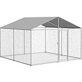 10'x10' Extra Large Outdoor Dog Kennel Outside, Heavy Duty Dog Enclosure with Security Lock and Waterproof Cover, Galvanized Wire Mesh Dog Cage for Large Dogs
