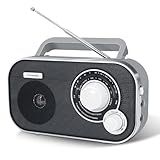DreamSky AM FM Portable Radio Plug In Wall or Battery Operated for Home & Outdoor, Strong Reception & Sound, Large Dial Easy to Use, Transistor Antenna, Headphone Jack, Small Gifts for Seniors Elderly