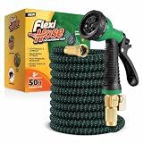 Flexi Hose with 8 Function Nozzle, 50FT - Lightweight Expandable Garden Hose, No-Kink Flexibility, 3/4 Inch Solid Brass Fittings and Double Latex Core - Black and Green