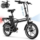 WINDHORSE 16" Folding Electric Bike for Adults, 630W Peak Power, 20MPH, 20-35 Miles Range, 3 Gear Speed, 288Wh Removable Battery with Lock, Dual Disc Brake, 2 Seat Ebike for Commuter - Jet