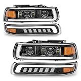 RAMJET4X4 LED Headlights Assembly Headlamps Replacement Compatible with 1999-2002 Chevy Silverado 2000-2006 Chevy Suburban 00-06 Tahoe DRL Turn Signal Hi/Low Beam with Bulbs (NOT FIT for GMC)