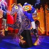 COMIN 6FT Long Halloween Inflatables Headless Horseman Outdoor Decorations Blow Up Lightning Horse Yard with Built-in LEDs for Indoor Party Garden Lawn Decor