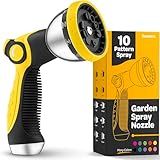 Hose Nozzle [Yellow] Heavy Duty Hose Sprayer With 10 Adjustable Watering Patterns. Thumb Control Design, Comfortable Ergonomic Grip, Garden Hose Nozzle for Watering Plants & Lawns/Fun showers/Cleaning