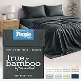 TRUE BAMBOO Sheets Set Queen Size - Silky Soft & Naturally Cooling for Hot Sleepers - Luxe 4 Piece Bed Sheets with Breathable & Moisture-Wicking Fabric - 16" Deep Pocket with Corner Straps, Dark Gray