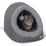 K&H Pet Products Thermo-Pet Cave Heated Cat Bed for Large Cats, Indoor Heated Pet Bed for Dogs & Cats, Covered Cave Pet Tent, Collapsible, Machine Washable, Safety Listed - 17 X 15 X 13in Gray
